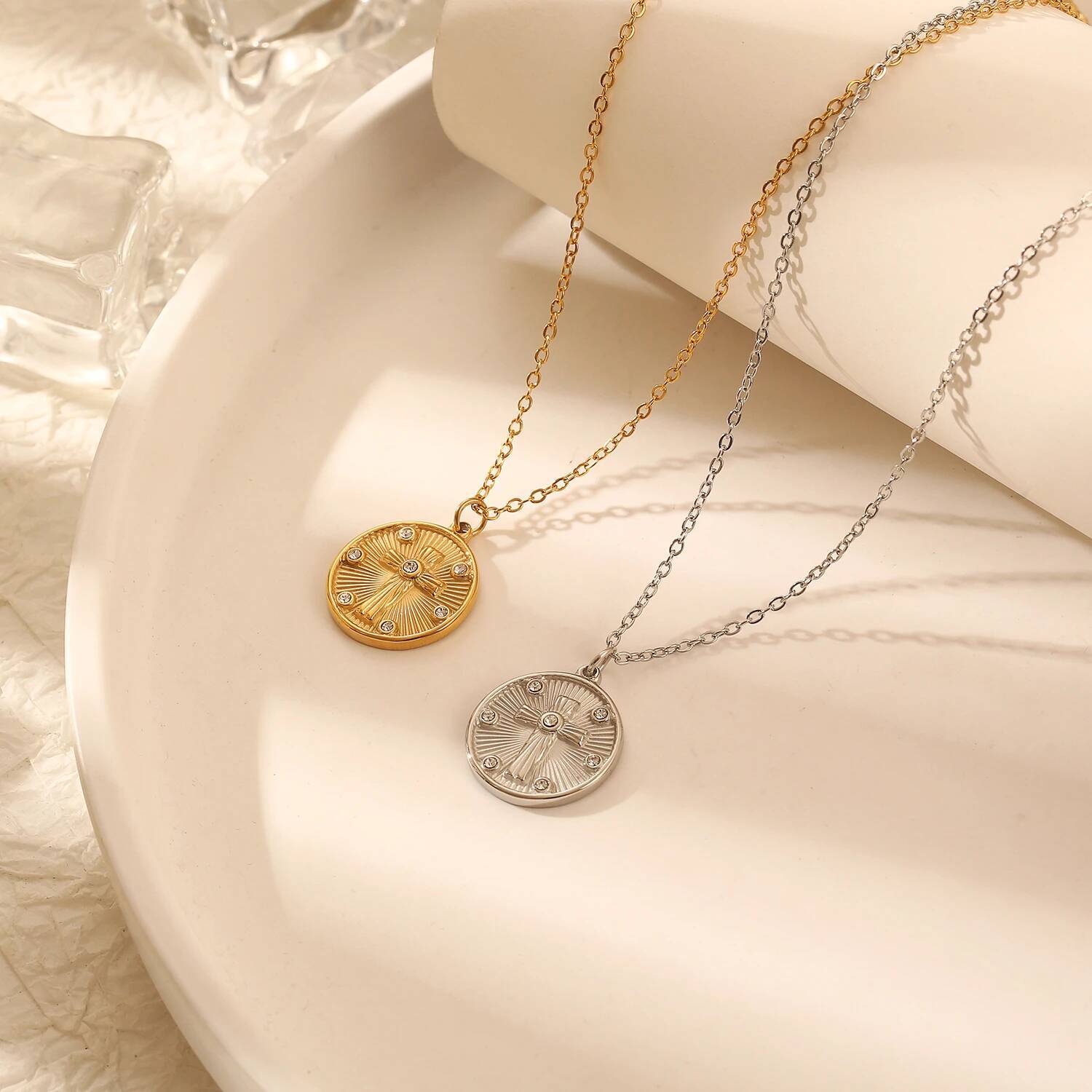 Coin Necklace Delicate - Women Delicate Round Coin Zircon Stone