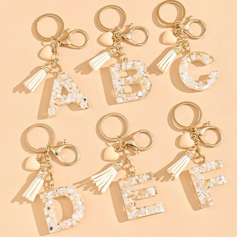 Women Accessories In English - A-Z English Keychain Tassel Resin Heart