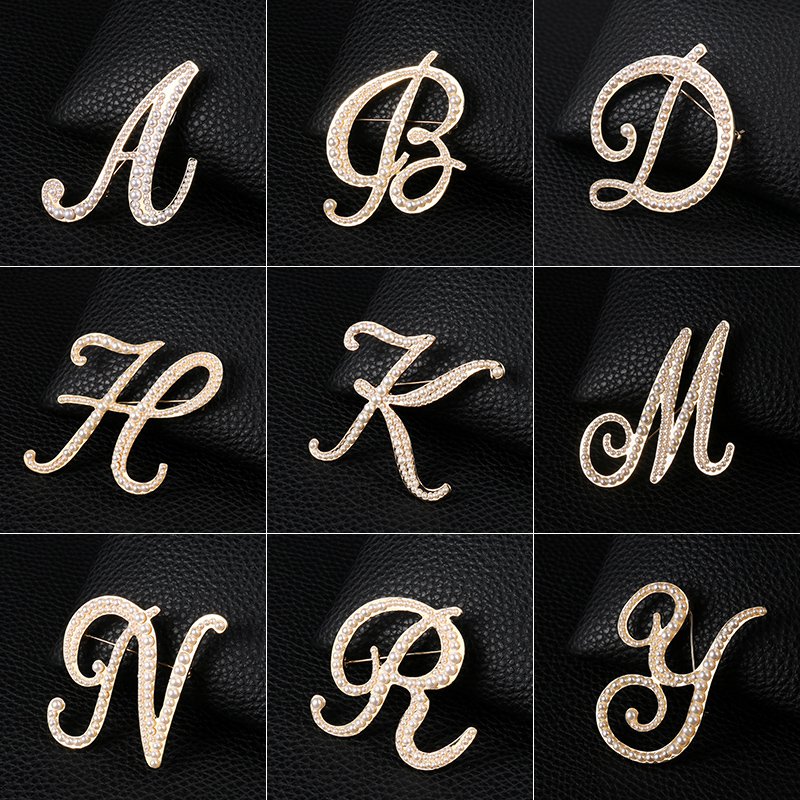 Women Accessories In English - English Letters A-Z Pearl Brooch Metal