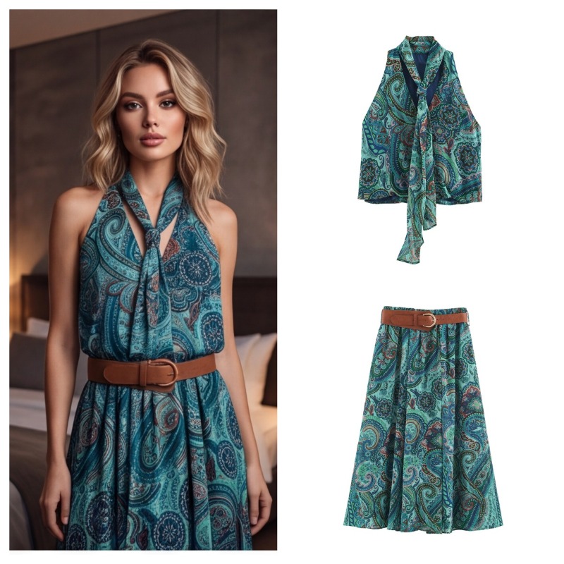 Vintage Printed Belt Long Skir - огляд і ціна Women Electronic Accessories